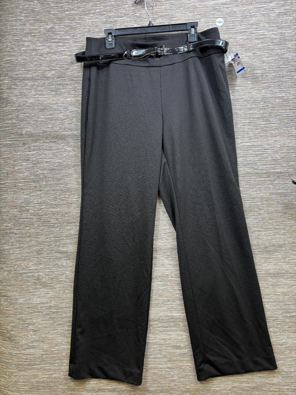 Kasper Pull On Straight Leg Dress Pants Women Size 1X Black High Rise Belted NEW